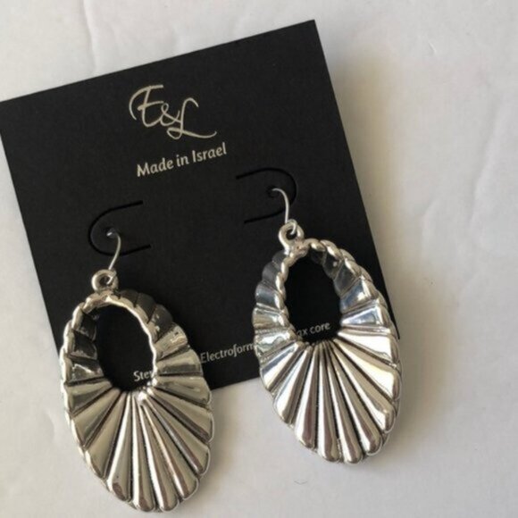 E&L Twist Textured Sterling Silver Electroform Earrings Israel 2.5” long - Picture 3 of 11